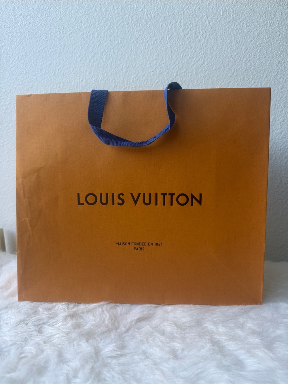 Louis Vuitton Authentic Medium Orange Gift Bag with Blue Ribbon Handles